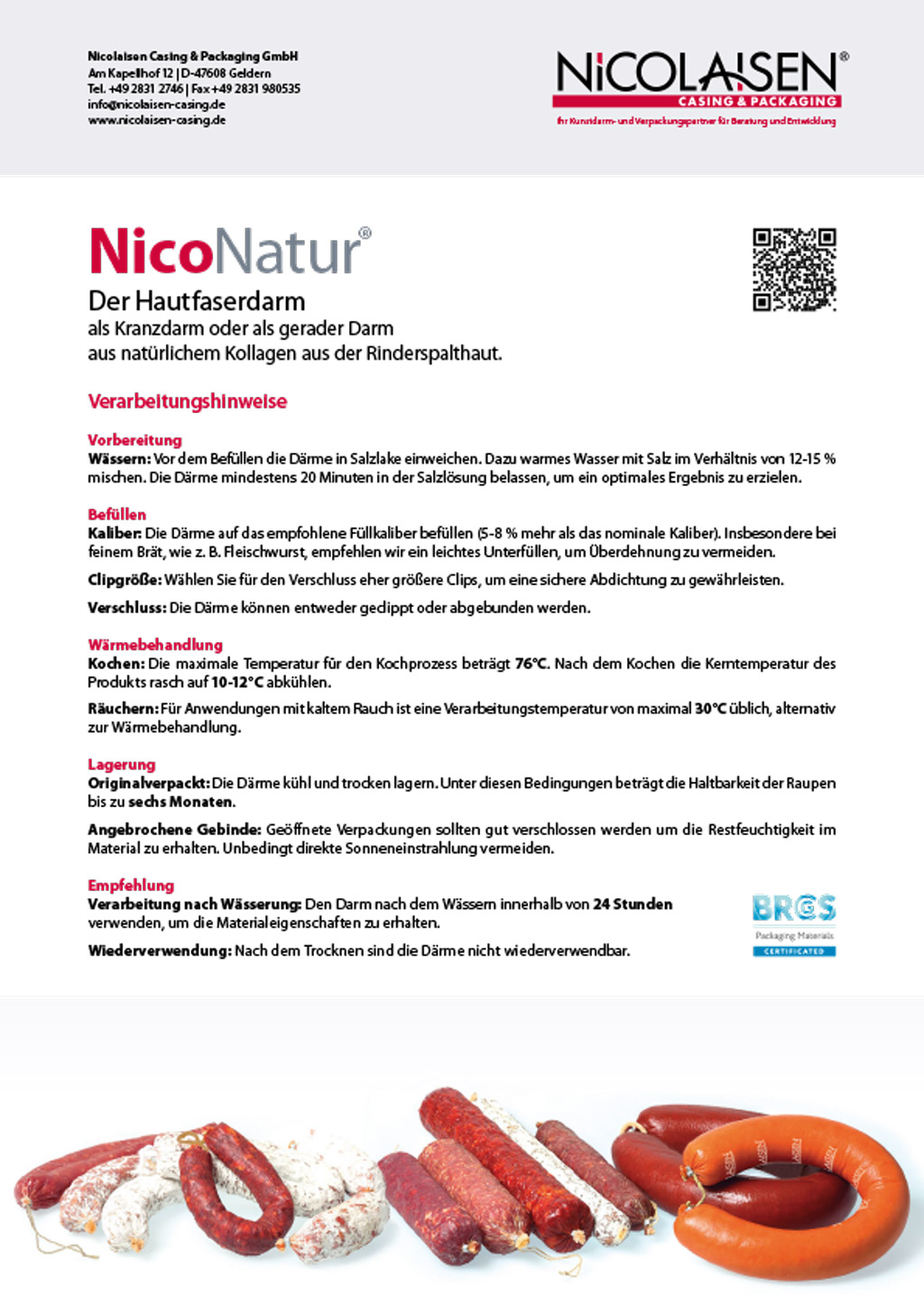 Produktflyer Faserdarm NicoNatur Nicolaisen Casing & Packaging GmbH