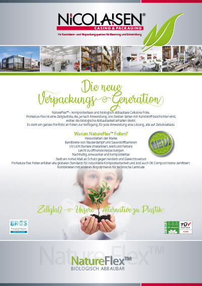 Produktflyer Biologisch abbaubare Folien Nature Flex Nicolaisen Casing & Packaging GmbH