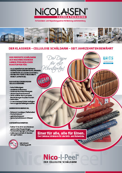 Produktflyer Cellulose Schäldarm Nico-I-Peel Nicolaisen Casing & Packaging GmbH