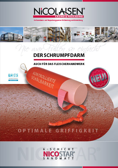 Produktflyer 6-Schicht Schrumpfdarm NicoStar sandmatt Nicolaisen Casing & Packaging GmbH
